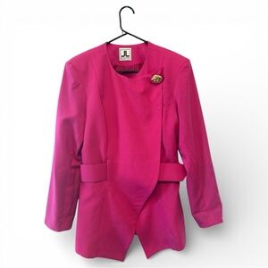 Vintage 80’s Julie and Leonard 100% Wool Belted Hot Pink Blazer Jacket Size 12